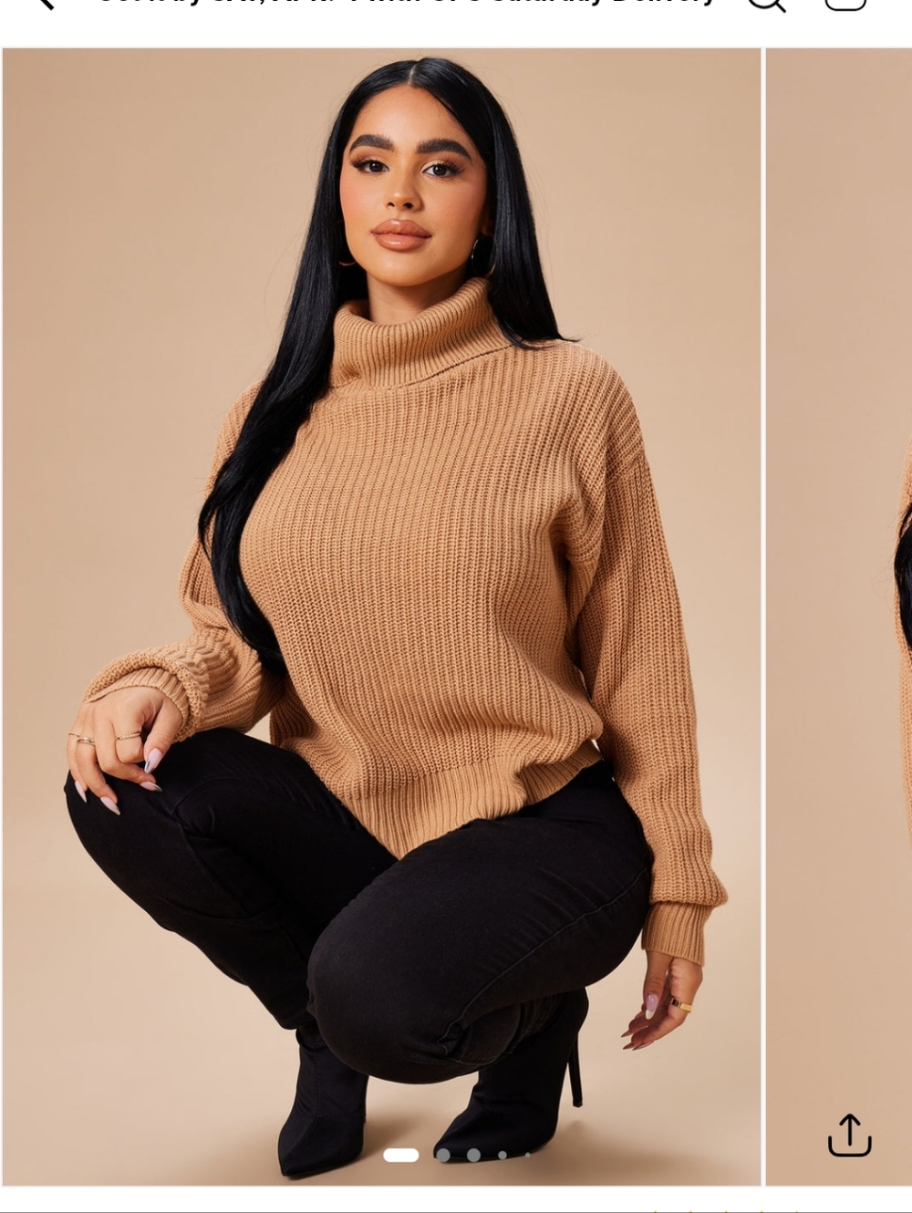 Fashion Nova Camel Ribbed Turtleneck Sweater